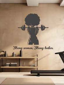 1張女性健身房壁貼,女孩健身房靈感貼紙,適用於臥室、健身房工作室和客廳的運動藝術乙烯基貼紙 - 黑色 - 查看 7