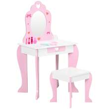 ZONEKIZ Tocador Infantil de Madera Tocador para Niñas con Taburete y Espejo Tocador de Maquillaje para Niñas de 3-6 Años con Cajón 50x36,5x89,5 cm Rosa - Rosa - Ver 5