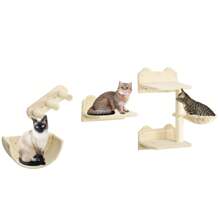 PawHut Estante de Escalada para Gatos de Pared Juego de Estantes para Gatos 4 Piezas con Hamaca Nido Rascador Plataformas para Saltar y Poste de Sisal Beige - Beis - Ver 7