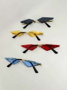 1副男士金屬無框菱形裝飾眼鏡,適合日常穿戴裝飾 - 金色 - 查看 2