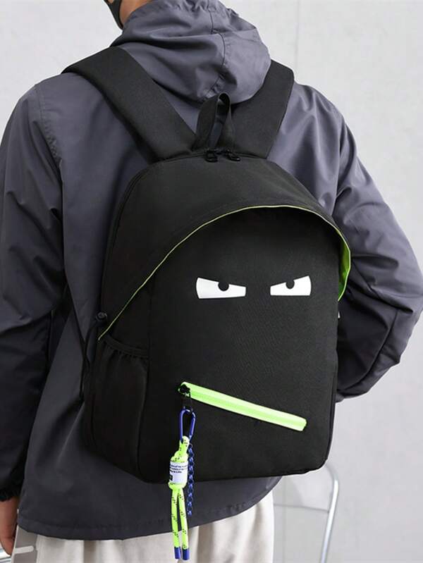 Cute Monster Pattern School Backpack, Nylon Waterproof Teenagers Backpack, Black Black Backpack Casual Daypack Gifts Valentine Gift Rucksack Summer College Bag Dad School Bag Holiday Computer Shark Element Animal Print Design Cartoon Print Camouflage Fashion Leisure Print Letter Print Graffiti Print Backpack Bag Christmas Black Bag Holiday Essentials Travel Bags Back To School Beach Laptop Case The Sporty Life Summer Bag Spring Break Vacation Bag Pack Backpacks Travel Must Haves Large Bag School Supplies