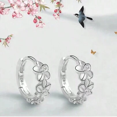 1 đôi Quý cô Thanh tú Đồ trang sức S925 Màu bạc Hoa Tai Trụ , Đơn giản Hoa trà & Khối Zirconia  Hoa tai , Bạn thân Vòng & Dangle Phụ kiện , Hình hoa Tai Nhẫn , Nhỏ bé Qủa tặng