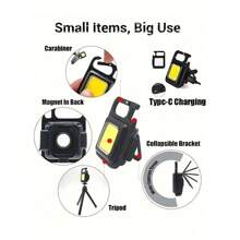 1入便攜式usb可充電cob工作燈 - 用於露營和檢查的多功能小型led手電筒,鑰匙扣燈 - 彩色 - 查看 3