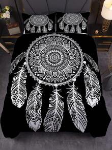 3pcs  Duvet Cover Set - Soft And Comfortable Boho Dream Catcher Feathers Print Bedding For Bedroom And Guest Room(1 Duvet Cover +2 Pillowcase) - Multicolor - View 5