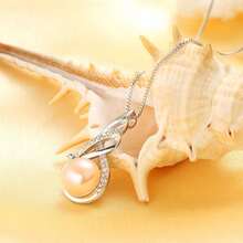 時尚的麵包造型平板珍珠蝴蝶結墜飾女士配鑽石鎖骨頸鍊 - 款式1 - 查看 7