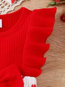 Set da 2 pezzi Pagliaccetto neonata con motivo a rose, arricciature, contrasto di colore e cappuccio, con fascia per capelli, stile casual da vacanza