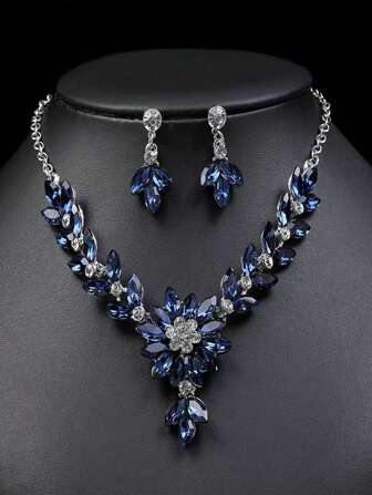 3PCS,Europaischen Stil Grun Zirkon Halskette Ohrringe Set Goldene SchmuckGeschenk Geburtstagsgeschenke Fur Frauen Mutter Frau Madchen Her