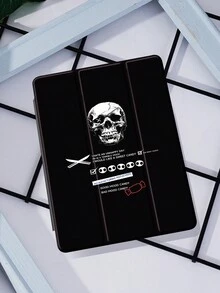 1pc Black And White Skull Pattern Tablet Case With Pencil Holder, Anti-Drop, Support Sleep/Wake, Compatible With Samsung, Huawei, Xiaomi And Ipad - Multicolor - View 3