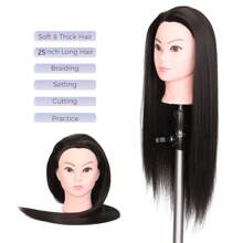 Đầu ma-nơ-canh 25 Inch Tóc đen Sợi tổng hợp Đầu Manikin Thợ làm tóc Đào tạo tạo kiểu Đầu đào tạo Mô hình thẩm mỹ Đầu búp bê Tóc để thực hành Cắt bện - màu đen - Xem 6