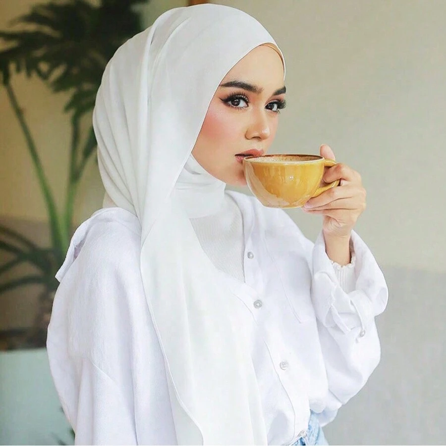 1pc Women's Classic Monochrome Pearl Chiffon Bubble Headband, Fashionable Cover Head Scarf, Soft Long Scarf - Multicolor - View 1