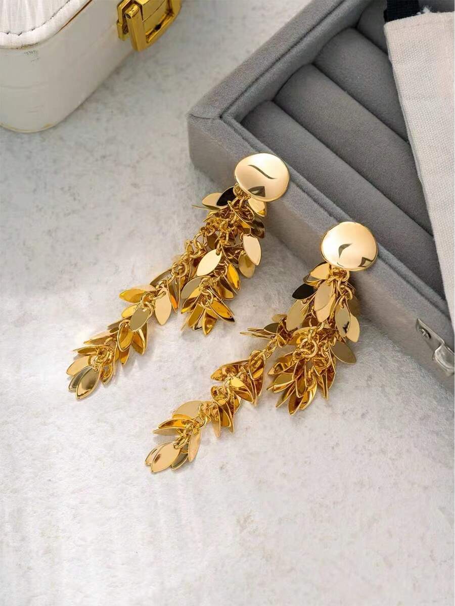 1個大號閃爍流蘇耳環,為女性帶來獨特的長款吊墜耳環和別致的設計感 - 金色 - 查看 1