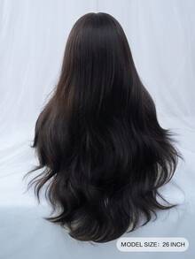 1入組灰棕色手編合成蕾絲t型假髮,26英寸,中分自然逼真的長捲髮。 - 黑色 - 查看 7