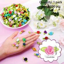 100pcs Random Mixed Color Diy Satin Ribbon Rose Flowers With Small Leaves For Clothing, Underwear, Gift Box - Multicolor - View 4