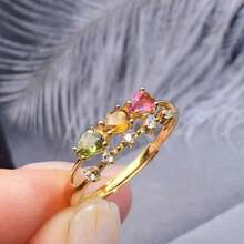 Fashionable Imitation Colorful White Sapphire, Gemstone, Ruby Open Adjustable Ring For Women, Sweet Jewelry Suitable For Daily Wear - Gold - View 2