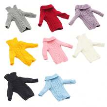 1入手工製作適用於30厘米娃娃編織毛衣，適用於BJD服裝秋冬派對裝扮服裝，可穿著於1/6娃娃身上（不含娃娃） - 黃色 - 查看 5