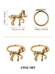 2pcs/Set Horse Pattern Napkin Rings, Gold Tone Table Decorations For Banquet, Party, Wedding - Gold - View 4