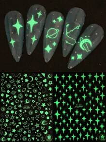 2 chiếc 3D Glow In Dark Planet Hình học Đường dây hình học Mặt Trăng Đề can móng tay Chuyển Thiết kế làm móng tay Đèn ngủ Trang trí làm móng ba chiều DIY - trắng - Xem 1