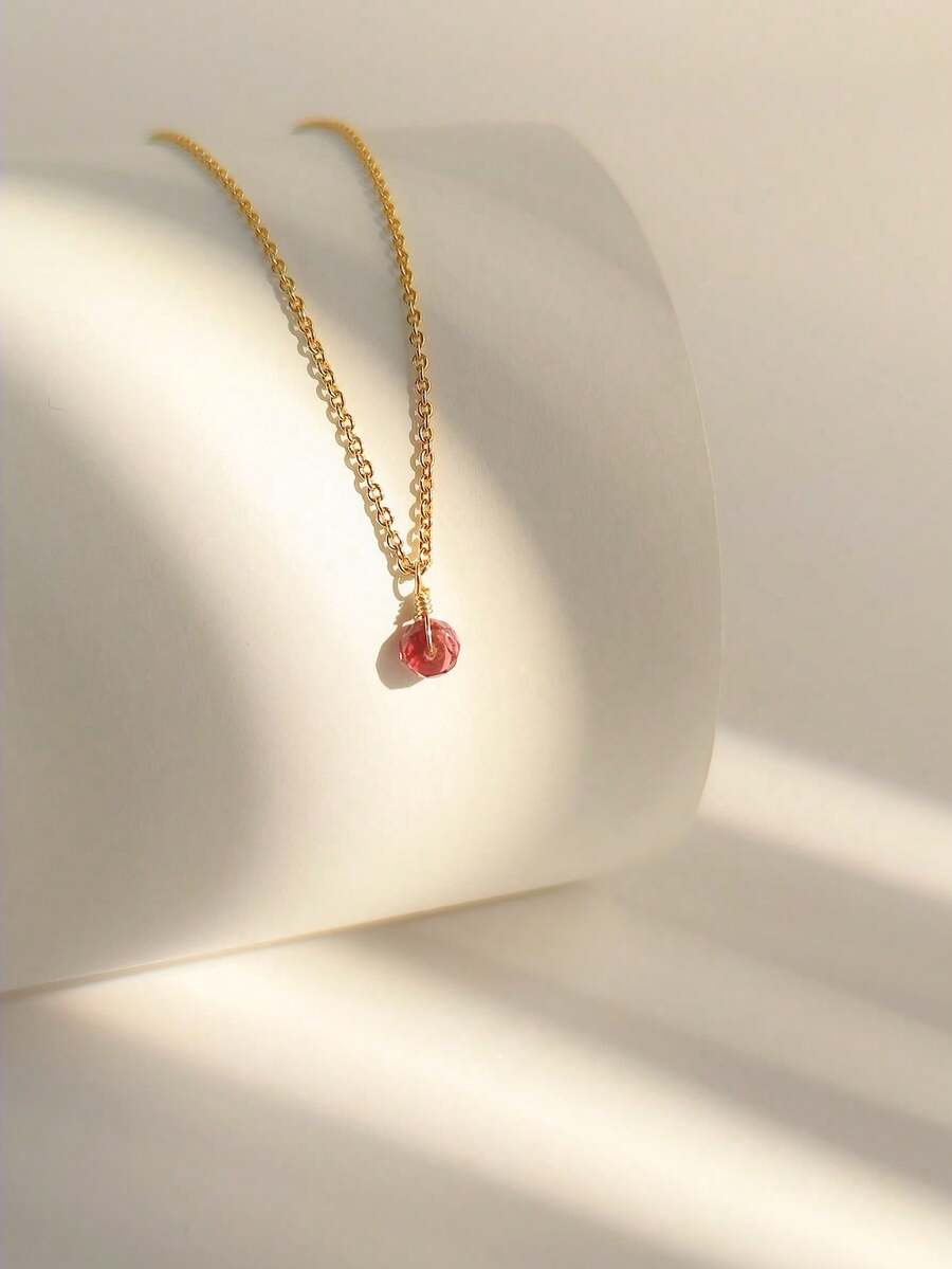 1入組925鍍金銀製天然紅寶石女士美容項鍊,精緻、簡約設計,適宜作為女性日常、節日禮物 - 金黃色 - 查看 1