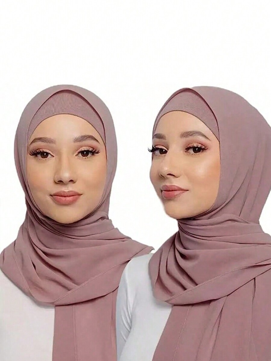 2pcs Simple Tube Cap And Hijab Cap Set + Thin Chiffon Scarf Head Cover