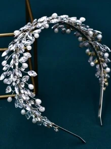 1pc Bridal Hairband With Rhinestone Horse Chain, Leaf & Crystal Design Bridesmaid Hair Accessory, Wedding Dress Jewelry, Hair Comb For Women Elegant Boho Tiaras