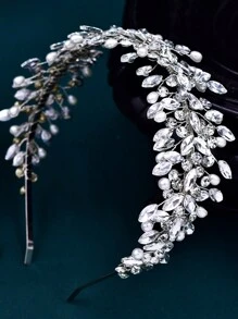 1pc Bridal Hairband With Rhinestone Horse Chain, Leaf & Crystal Design Bridesmaid Hair Accessory, Wedding Dress Jewelry, Hair Comb For Women Elegant Boho Tiaras
