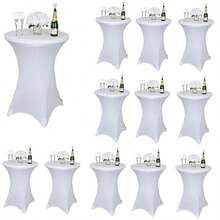 12PCS (White) Polyester Fiber 32 X 43 Inch Cocktail Table Cover, Suitable For Round Tables, Elastic Cocktail Tablecloth, Widely Used In Banquets/Weddings/Hotels/Conferences/Parties/Bars/Birthdays, Etc - 12 Pieces - View 1