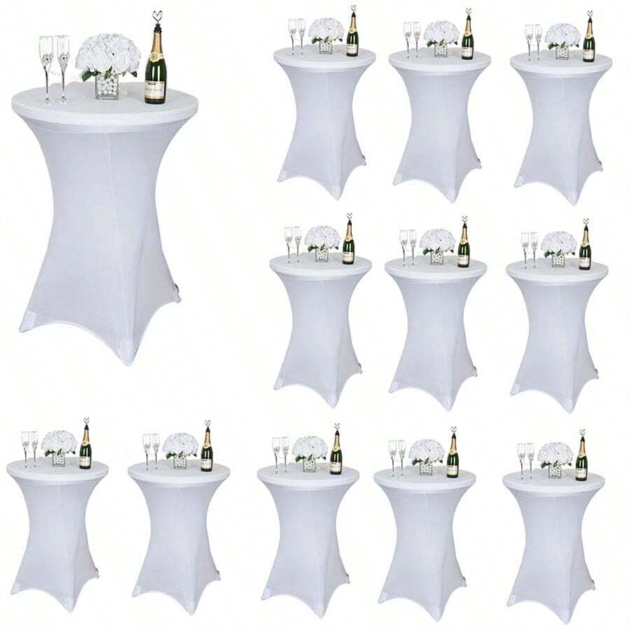 12PCS (White) Polyester Fiber 32 X 43 Inch Cocktail Table Cover, Suitable For Round Tables, Elastic Cocktail Tablecloth, Widely Used In Banquets/Weddings/Hotels/Conferences/Parties/Bars/Birthdays, Etc - 12 Pieces - View 1