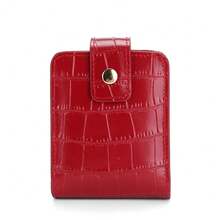 1pc Mini Portable Lipstick Bag With Mirror,Minimalism Small Cosmetic Bag With Button, Crocodile Embossed Women's Makeup Storage Case - Purple - View 5