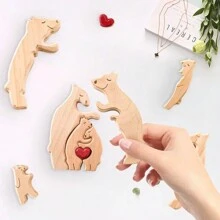 Bear Family Theme Wooden Art Puzzle Bears Cute Animal Family Wooden Statue Wooden Bear Puzzle Shower Gift Mother's Day Gift - Winter, New Year Birthday - Wood Color - View 8