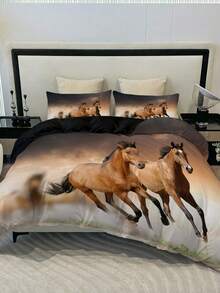 3入組柔軟透氣的馬床單套裝,適用於臥室、客房和學生宿舍 - 涤纶床上用品套装,数字印刷,皮肤友好,舒适 - 包括1个被套和2个枕套（不含芯） - 彩色 - 查看 6