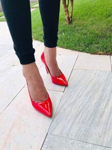 Sapato Scarpin feminino vermelho verniz salto 11cm Confortável sapatos feminina elegante