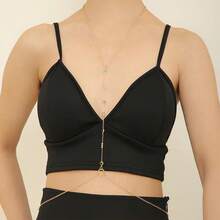 1件金色街頭時裝多層流蘇身鏈項鏈,適合女士穿著及搭配配件,節日派對、沙灘、閃亮鑽石身鏈,性感 - 金色 - 查看 9