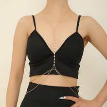 1件金色街頭時裝多層流蘇身鏈項鏈,適合女士穿著及搭配配件,節日派對、沙灘、閃亮鑽石身鏈,性感 - 金色 - 查看 6