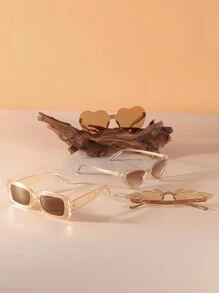 4pairs Women's Brown Plastic Fashionable Glasses With Different Styles, Suitable For Daily Wear, Show Personalities And Fashion Sense In Autumn - Brown - View 3