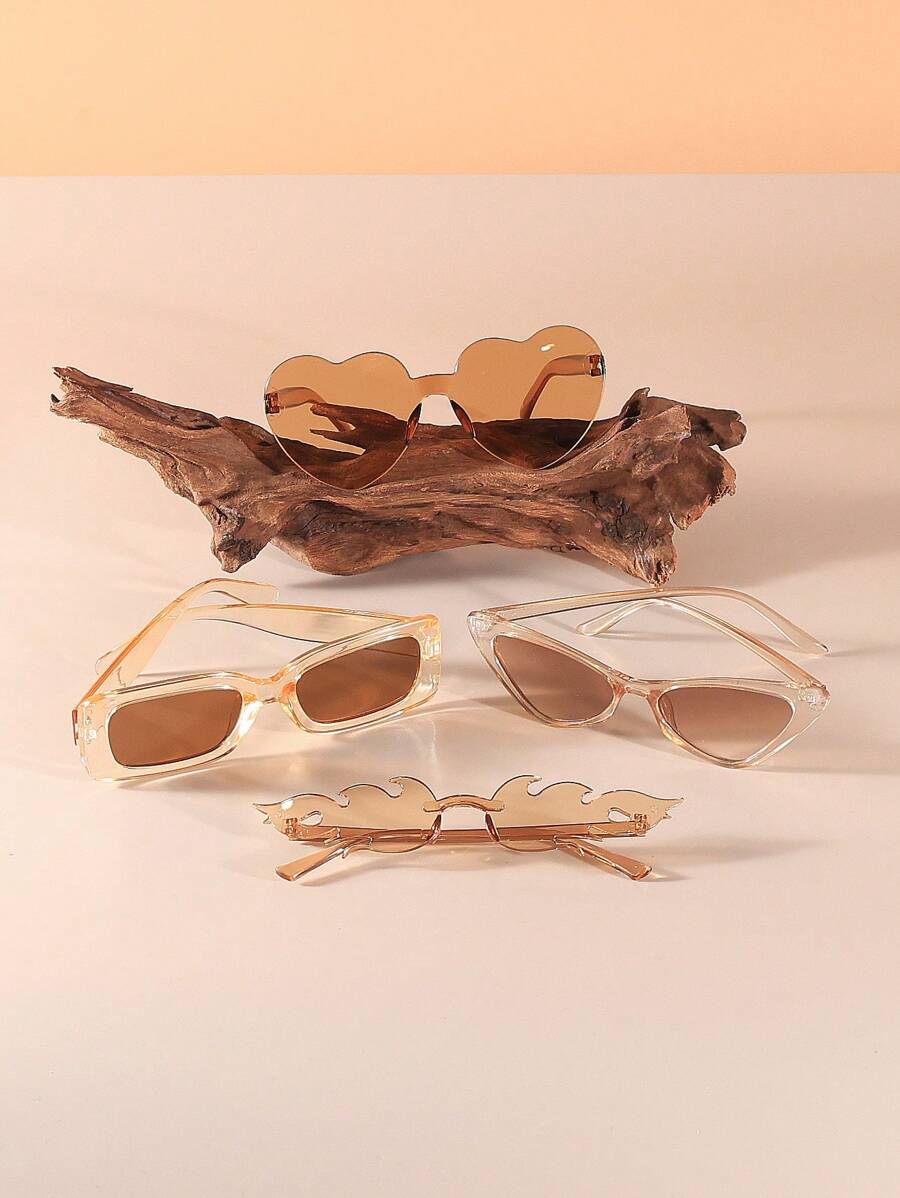 4pairs Women's Brown Plastic Fashionable Glasses With Different Styles, Suitable For Daily Wear, Show Personalities And Fashion Sense In Autumn - Brown - View 1