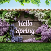 1件「hello Spring」迎春花卉室內/室外氣氛裝飾背景幕,尺寸71 X 43英寸 - 紫色花款 - 查看 3