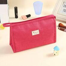 1pc New Korean-Style Portable Makeup Bag With Simple Design & Canvas Material, Solid Color - Multicolor - View 9