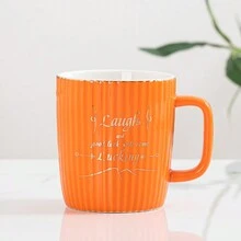 1個ins風格極簡紋路陶瓷情侶咖啡杯,家庭使用 - 橘色 - 查看 1