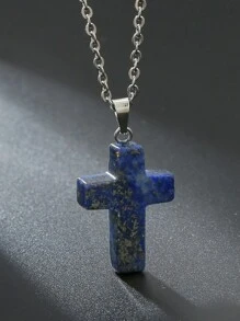 Natural Stone Cross Gemstone Pendant Charm Quartz Crystal Necklace - cross - View 9