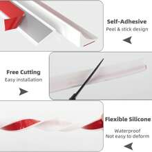 2 Pcs 39 Inch Collapsible Shower Threshold Water Dam Barrier,Self Adhesive Silicone Shower Water Bathtub Splash Guard Bathroom Kitchen Water Stopper Blocker For Dry And Wet Separation Seal Strip Edge Trim - White - View 5