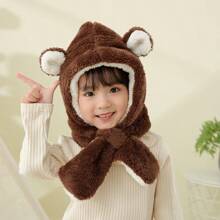 Kids' Winter Hat Scarf Set, Unisex Plush Hat With Ears And Scarf, Thick Warm Windproof Cap - Coffee Brown - View 9