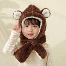 Kids' Winter Hat Scarf Set, Unisex Plush Hat With Ears And Scarf, Thick Warm Windproof Cap - Coffee Brown - View 7