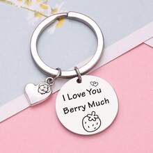 1pc Unisex Strawberry Shaped Stainless Steel Keychain, Minimalist Design Creative Personalized Pendant, Fruit Lovers Gift, Wedding Jewelry, Couple Gift - Silver - View 1