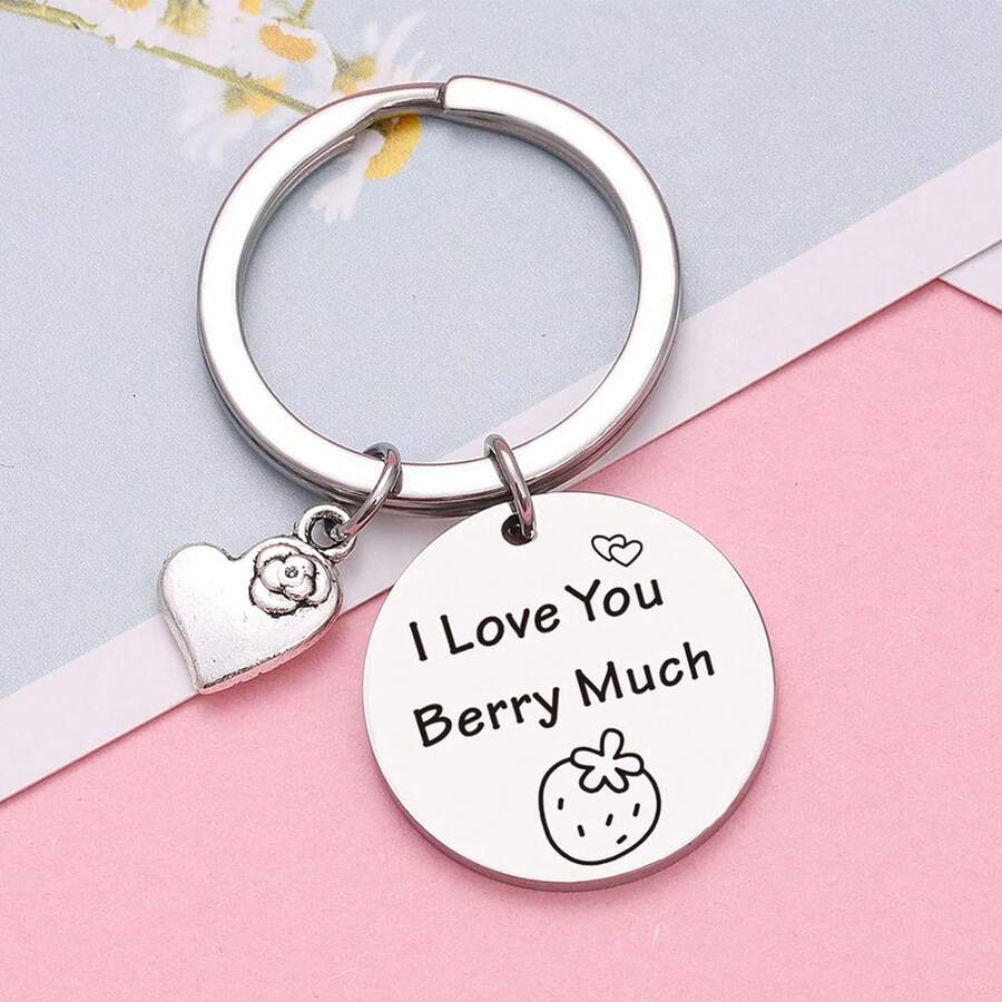 1pc Unisex Strawberry Shaped Stainless Steel Keychain, Minimalist Design Creative Personalized Pendant, Fruit Lovers Gift, Wedding Jewelry, Couple Gift - Silver - View 1