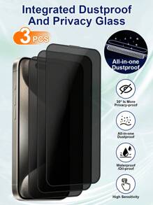 3入組iphone 15/15 Pro Max/13pro/14 Pro Max升級版的新款蘋果手機防塵網反窺屏鋼化玻璃隱私膜,360°全景防窺防社交距離保護隱私,全屏一體化超清防窺,集成防塵網防水防塵保護接收器,頂級指紋油脂擦拭,即時清潔,強化鋼化玻璃耐磨擦不留痕跡,適用於所有iphone X-15款型 - 彩色 - 查看 1