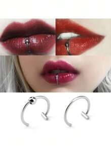 1pc Gothic Style Stainless Steel Lip Ring, No Piercing Needed, Ideal For Men And Women To Wear To Parties And Banquets - Yellow Gold - View 2