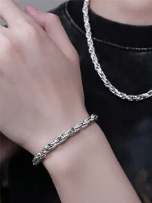 1 件时尚简约钛钢几何龙骨情侣个性化多功能不锈钢手链，适合日常佩戴和通勤，是送给男朋友、女朋友、情人节、周年纪念日、生日的理想礼物 - 銀色 - 查看 5