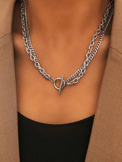 Stainless Steel Necklaces OT Buckle  Chain Multilayer Chain Hip Hop Punk Statement Necklace For Women Jewelry Banquet Gifts