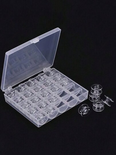 1pc/2pcs Caixa de armazenamento de carretel de linha de costura de plástico, 25 slots Organizador de carretel vazio, Acessório de artesanato de plástico transparente e recipiente de armazenamento de suprimentos de costura