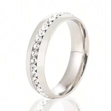 1枚時尚鈦鋼鑽石對戒,單鑲鑽石光面戒指,男女適用,日常佩戴及婚禮穿著,鑽石戒指 - 銀色 - 查看 1